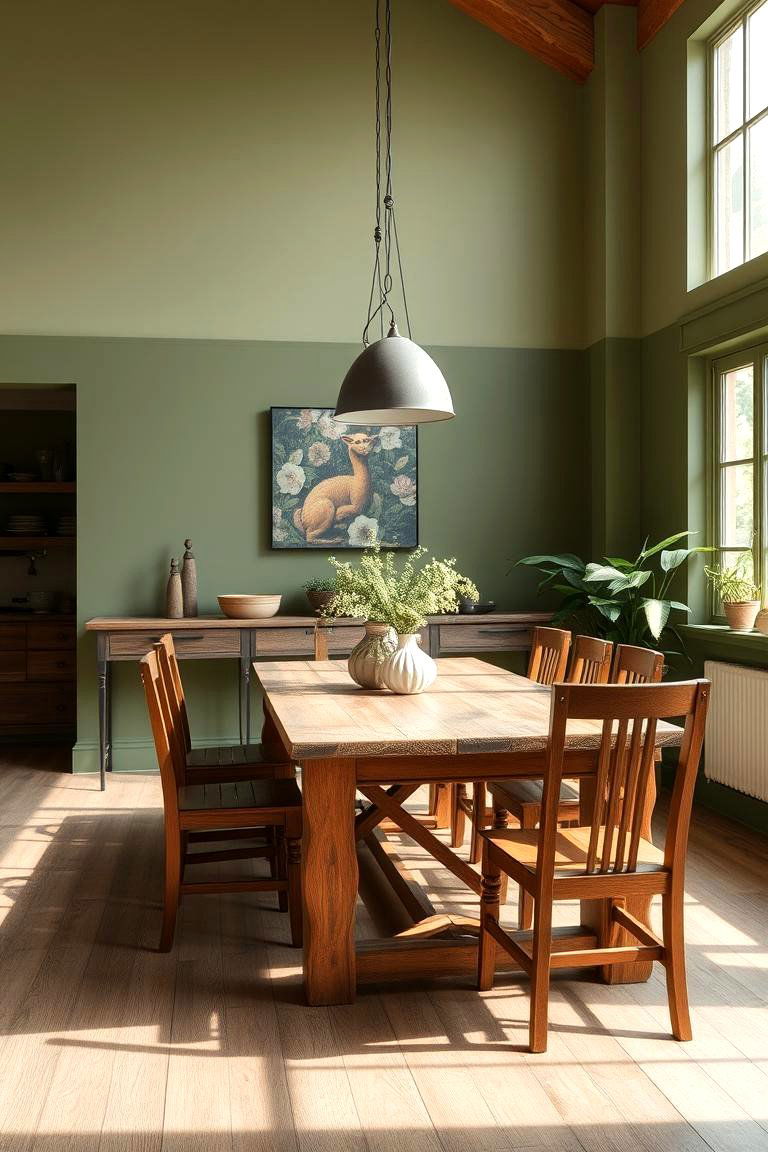 Olive Green for Earthy Charm - 24 Dining Room Paint Colors