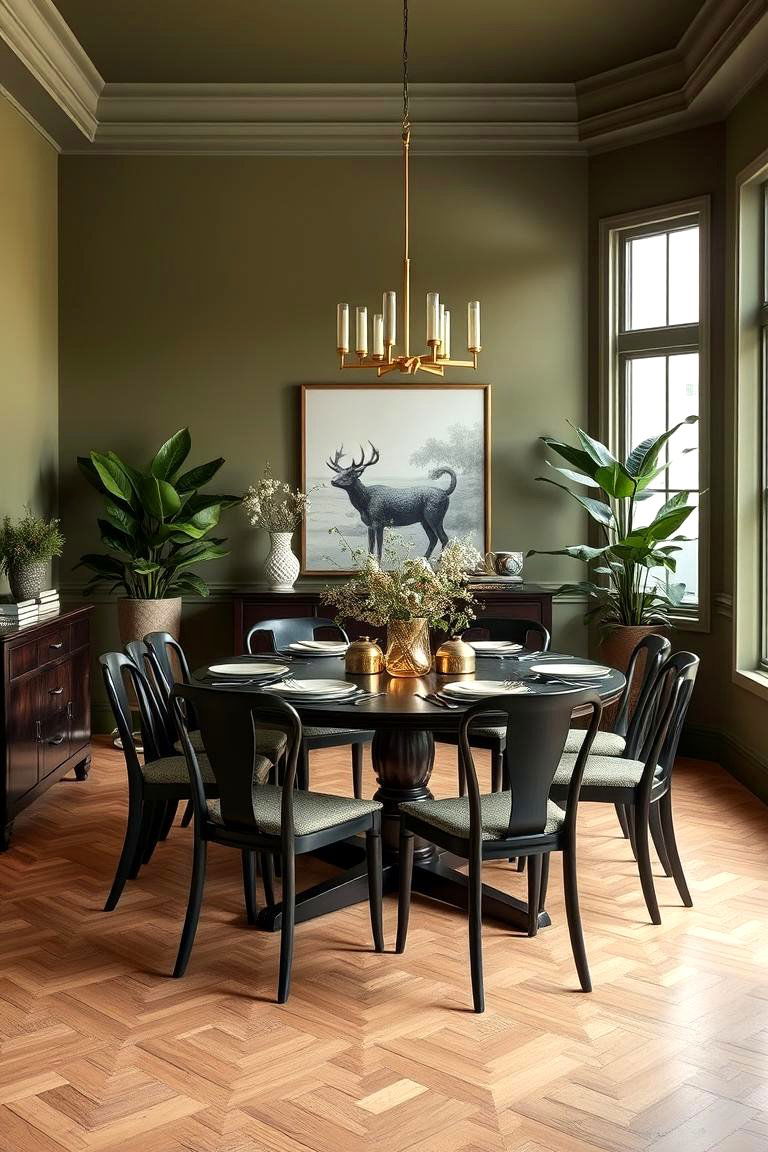 Olive Green for a Grounded Earthy Feel - 24 Green Dining Room Ideas
