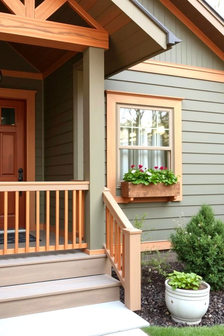 Olive Green with Natural Wood Accents - 24 Olive Green House Exterior Ideas