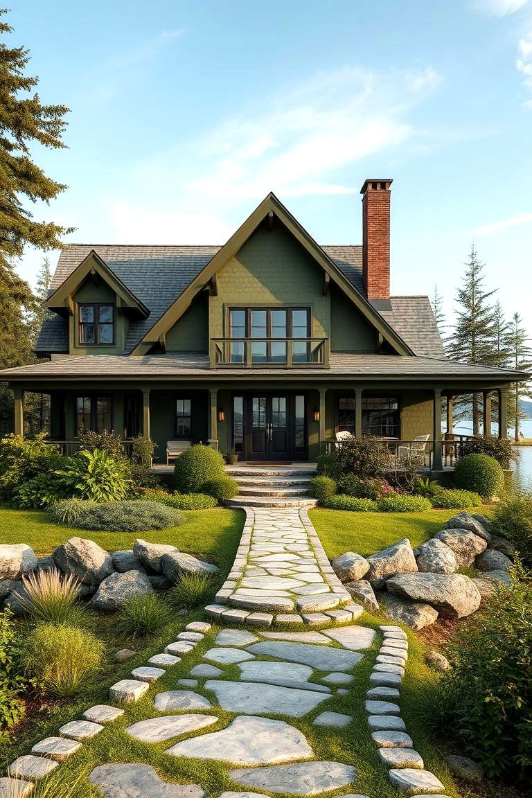 Olive Green - 24 Lake House Exterior Colors Ideas