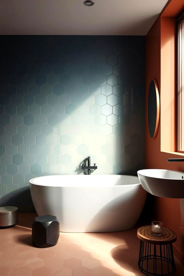 Ombre Effect Hexagons - 24 Hexagon Tiles Ideas for Bathrooms