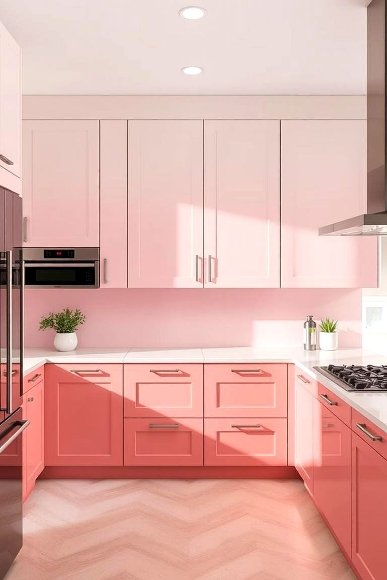 Ombre Pink Kitchen Cabinets - 24 Pink Kitchen Ideas
