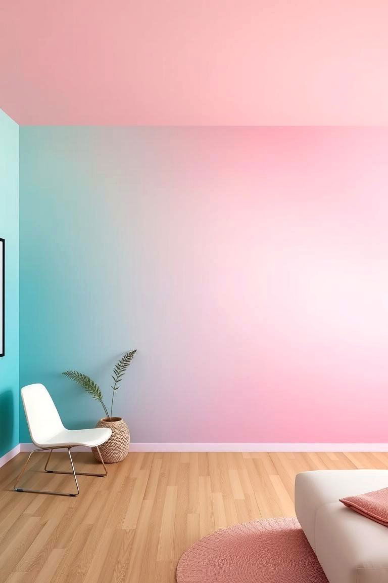 Ombre Teal to Pink Wall Design - 24 Teal and Pink Bedroom Ideas