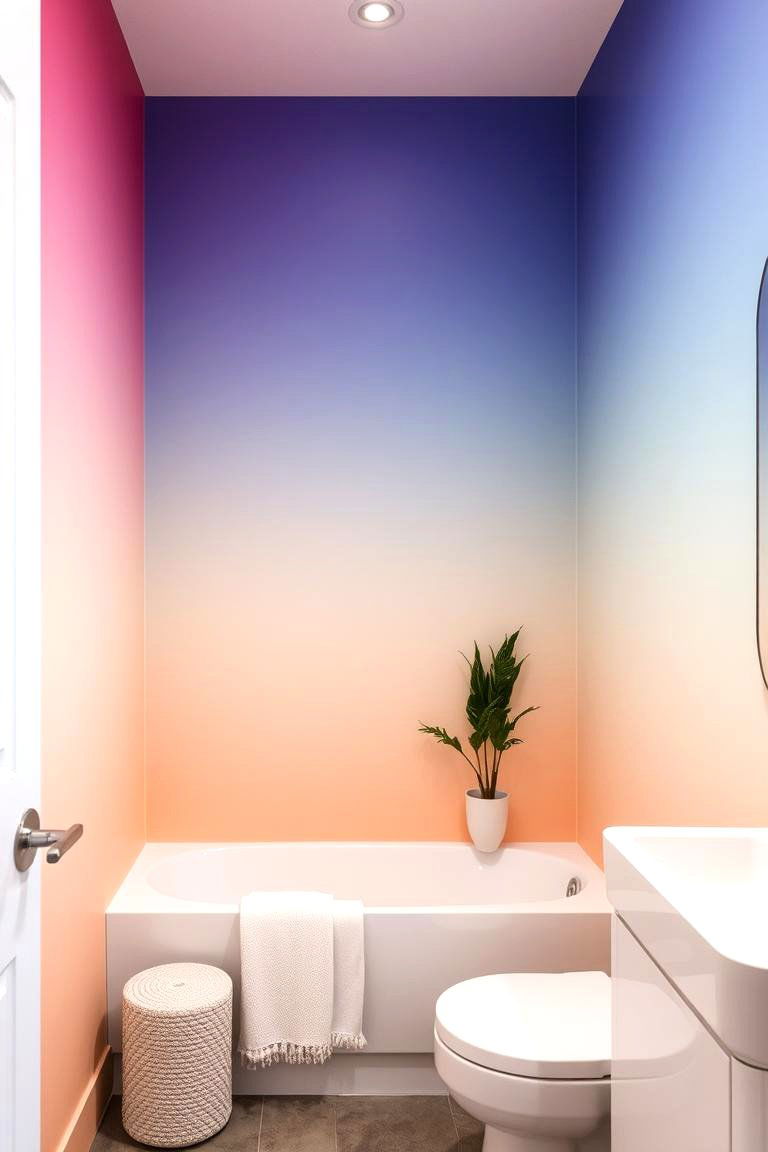 Ombre Wallpaper for a Soft Gradient Effect - 24 Bathroom Wallpaper Ideas
