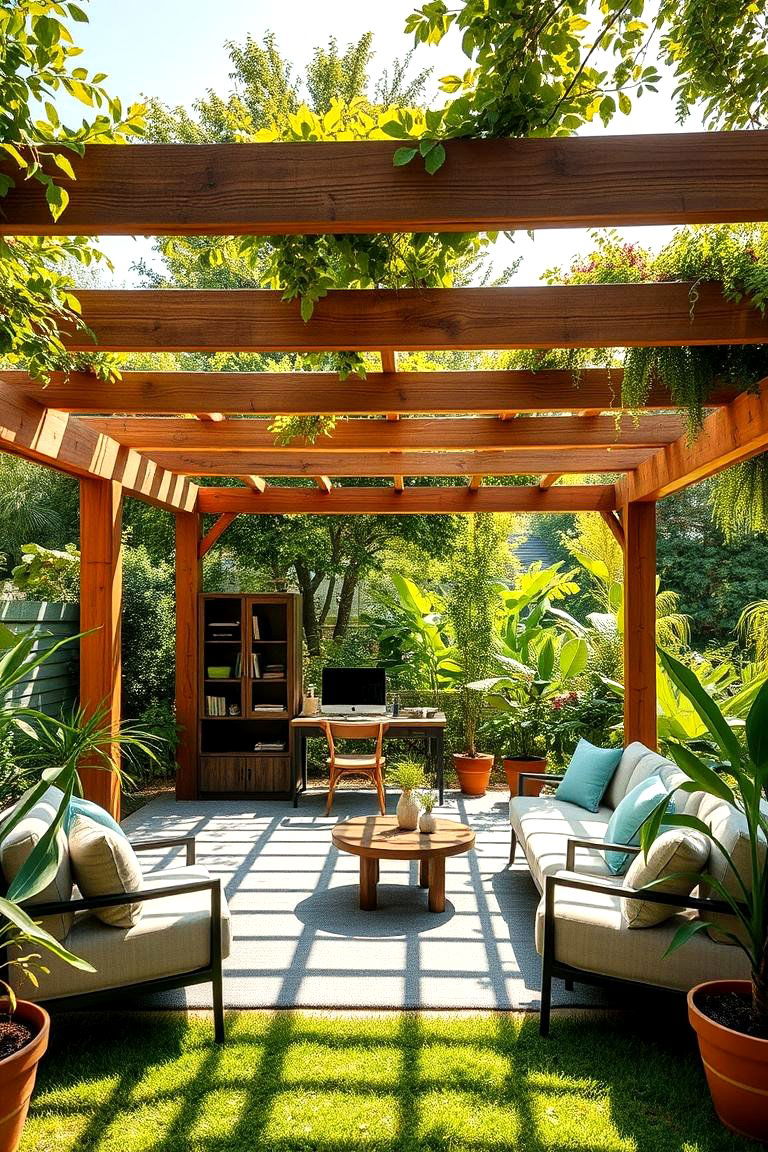 Open Air Garden Office with Pergola - 24 Garden Office Ideas