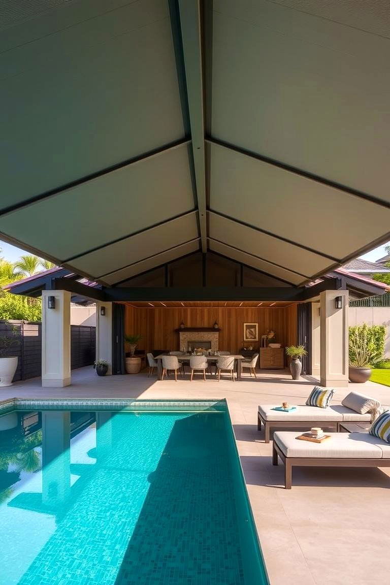 Open Air Pool House with Retractable Roof - 24 Pool House Ideas