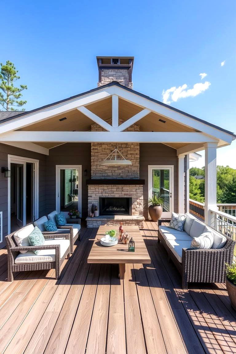 Open Air Yet Covered Versatility - 24 Covered Deck With Fireplace Ideas