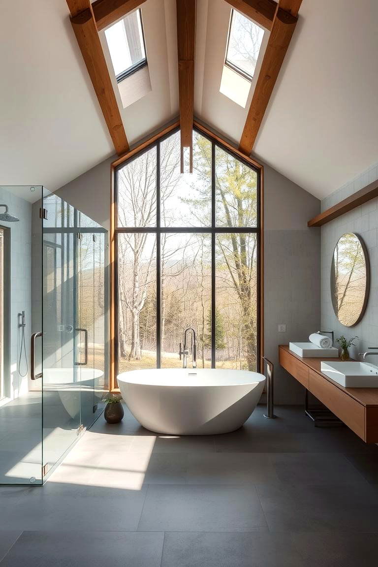 Open Concept Bathroom with Natural Light - 24 Barndominium Bathroom Ideas