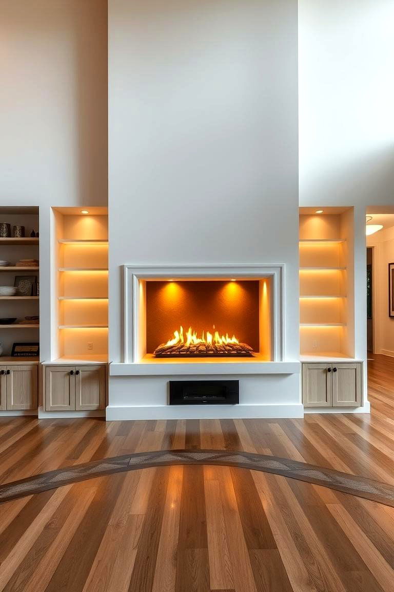 Open Concept Built in Fireplace with Accent Lighting - 24 Fireplace Built-in Ideas