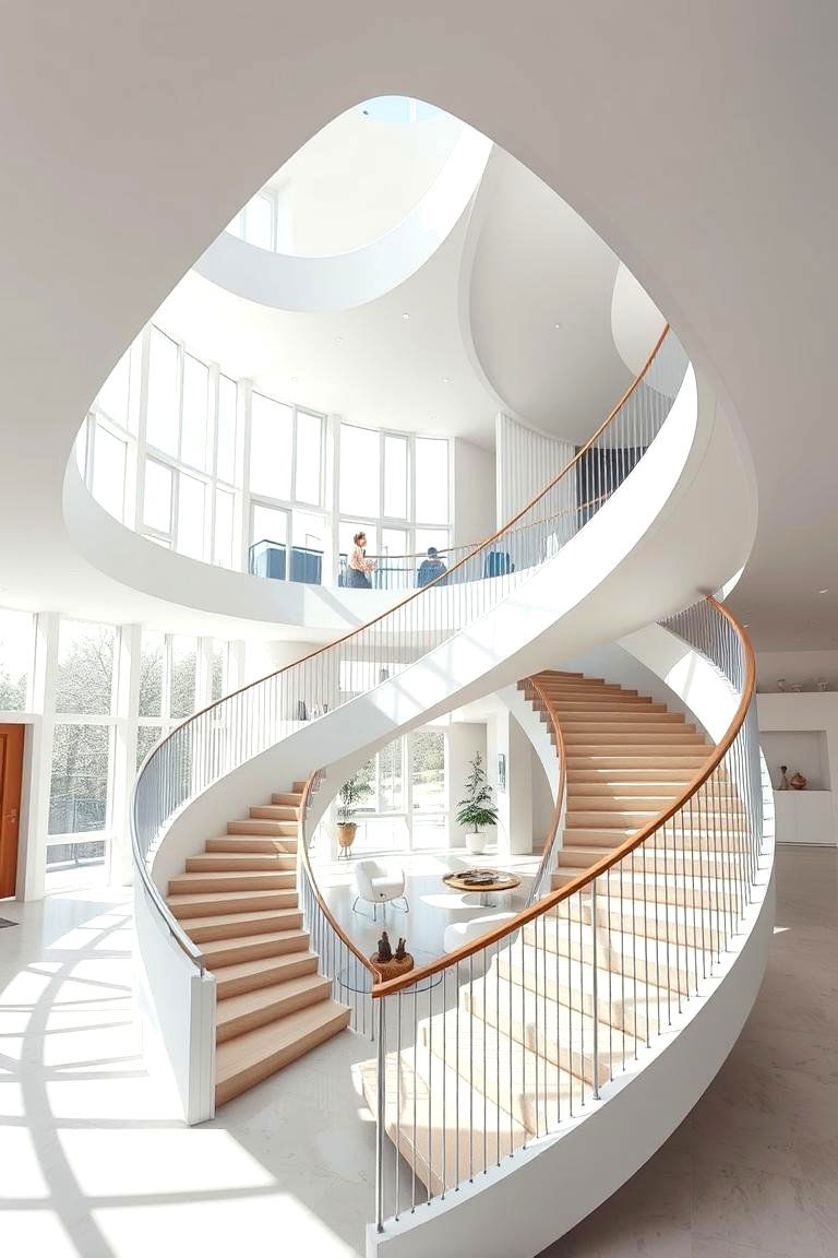 Open Concept Curved Staircase - 24 Curved Staircase Ideas