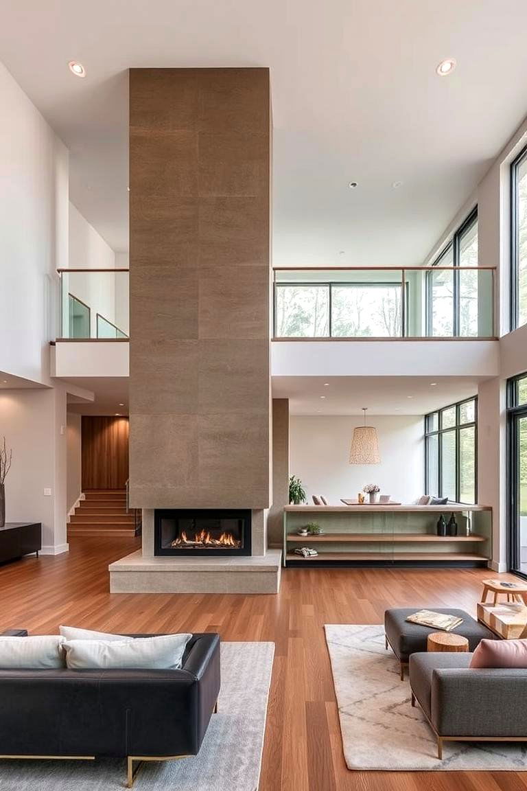 Open Concept Design Integration - 24 Two-story Fireplace Ideas