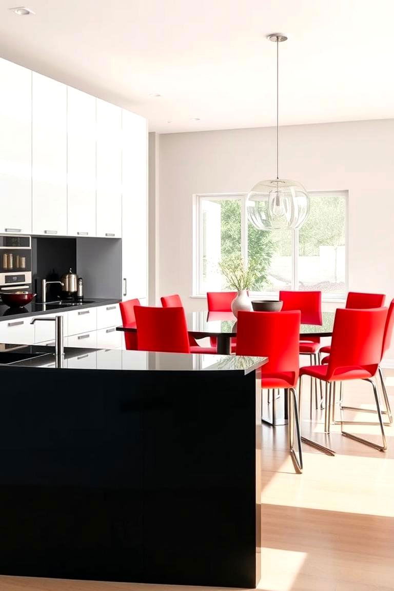 Open Concept Dining Integration - 24 red and black kitchen ideas