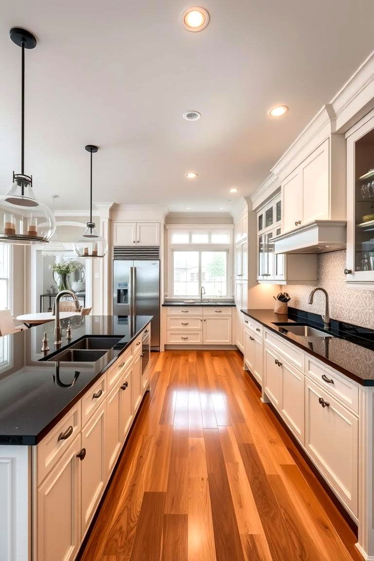 Open Concept Kitchen Delight - 24 kitchen with dark countertops and light cabinets