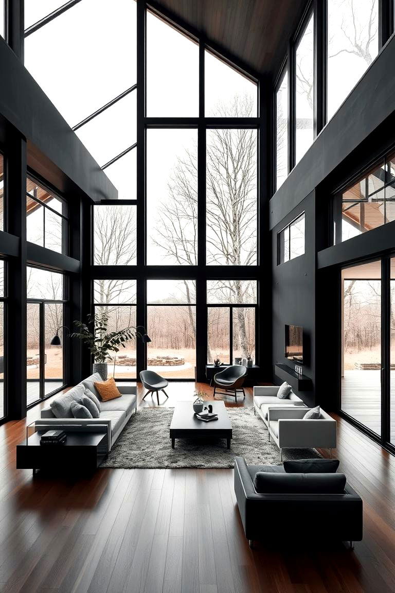 Open Concept Living Spaces - 24 Modern Black Houses