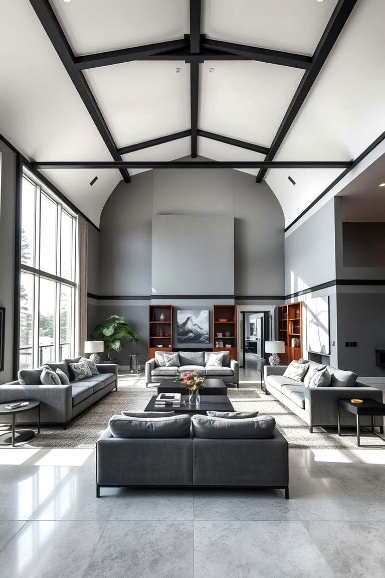Open Concept Living Spaces - 24 Living Room With Grey Walls and Black Trim