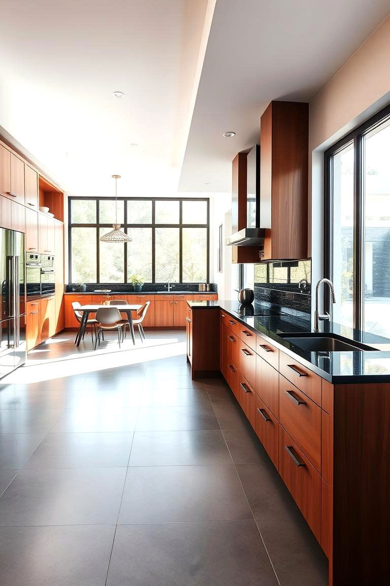 Open Concept Space - 24 kitchen with brown cabinets and black countertops ideas