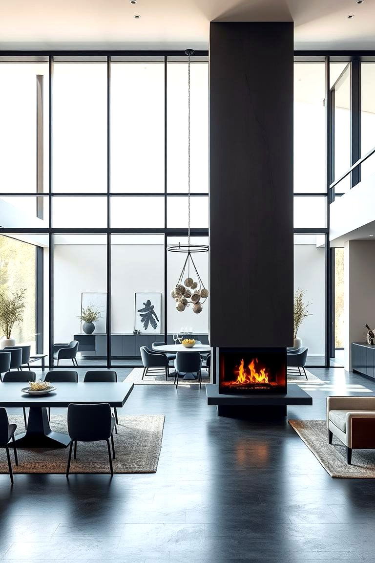 Open Concept with Dual purpose Fireplace - 24 Dining Room With Fireplace Ideas