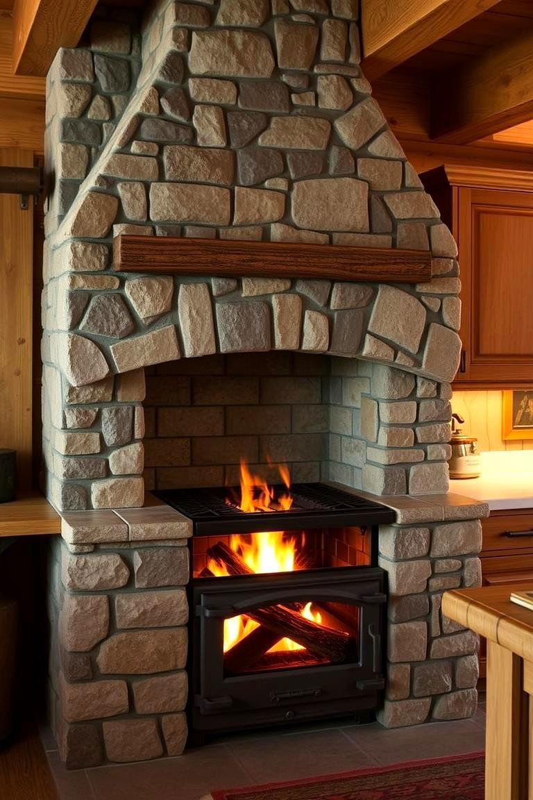 Open Fire Stove Feature - 24 Cabin Kitchen Ideas