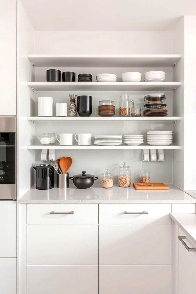 Open Glass Shelves for Easy Access - 24 Modern Style Glass Kitchen Cabinets