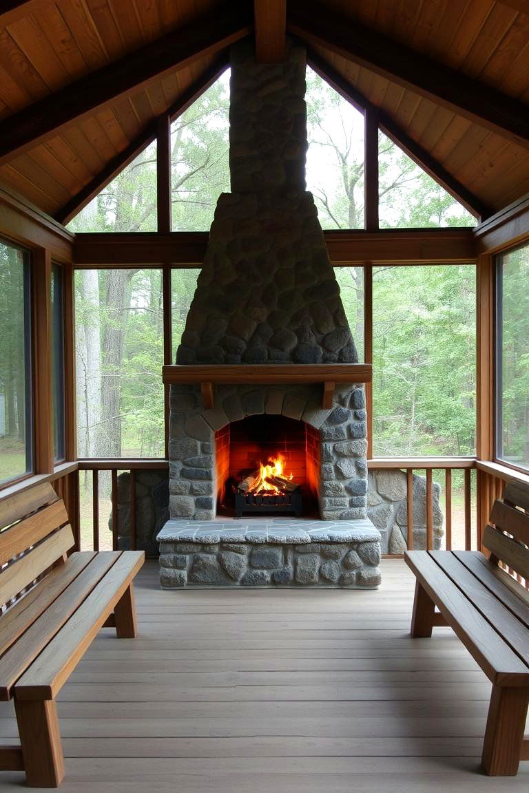 Open Hearth Fireplace for a Traditional Feel - 24 Screened-in Porch With Fireplace Ideas