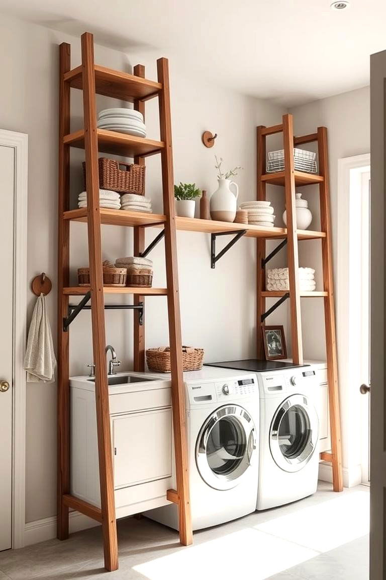 Open Ladder Shelves - 24 Laundry Room Shelving Ideas