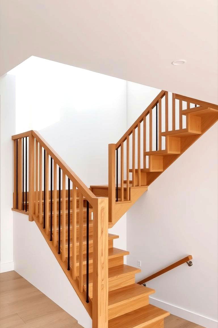 Open Riser Staircase with Wood Railing - 24 Wood Stair Railing Ideas