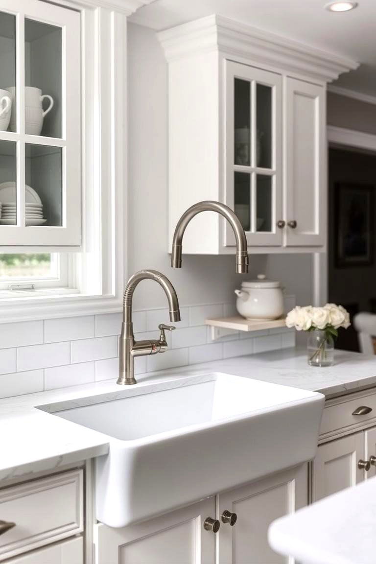 Open Shelving Accents - 24 White Farmhouse Kitchen Ideas