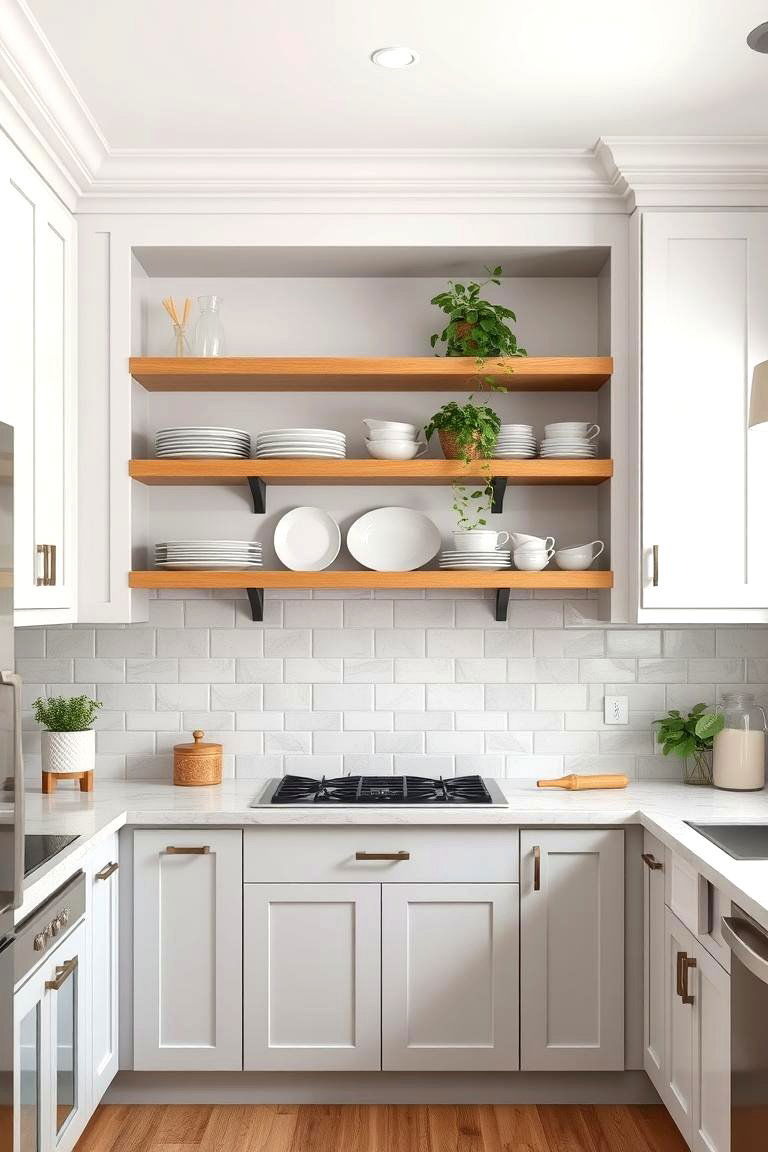 Open Shelving Accents - 24 Grey and White Kitchen Ideas