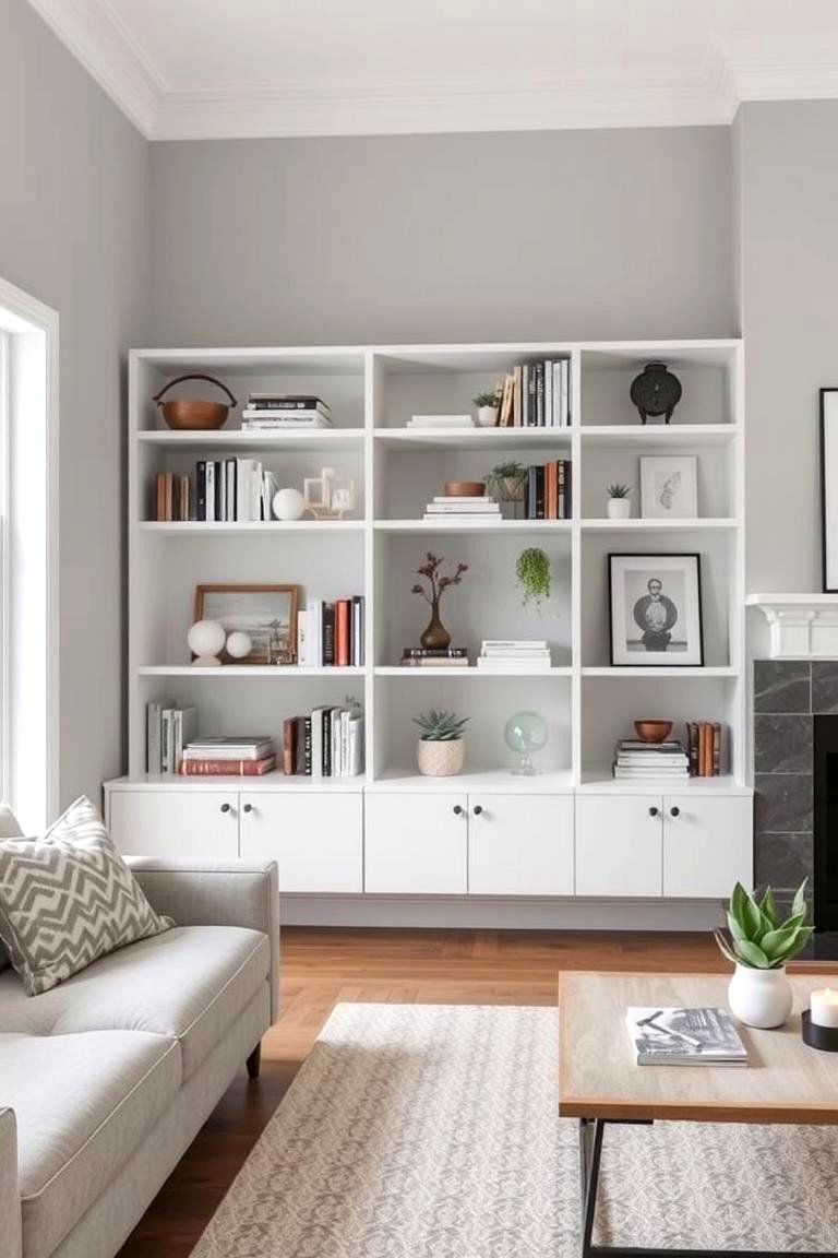 Open Shelving Display - 24 Grey and White Living Room Ideas