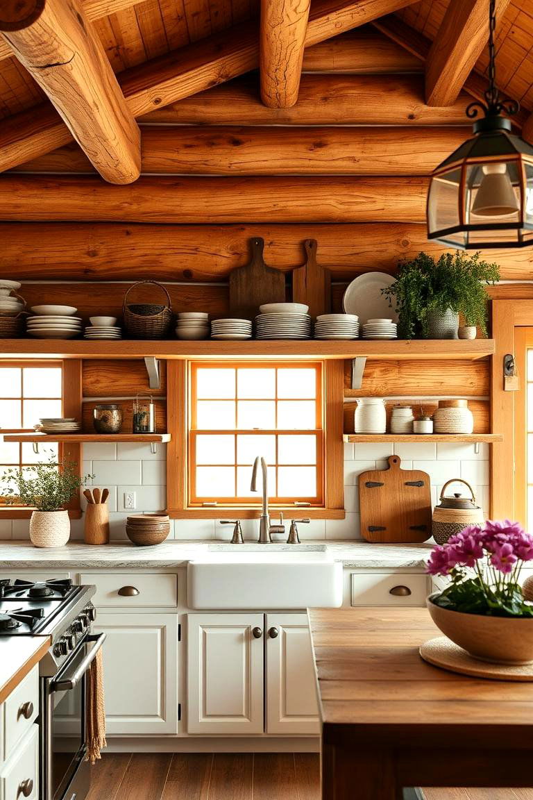 Open Shelving Display - 24 Log Cabin Kitchen Design Ideas