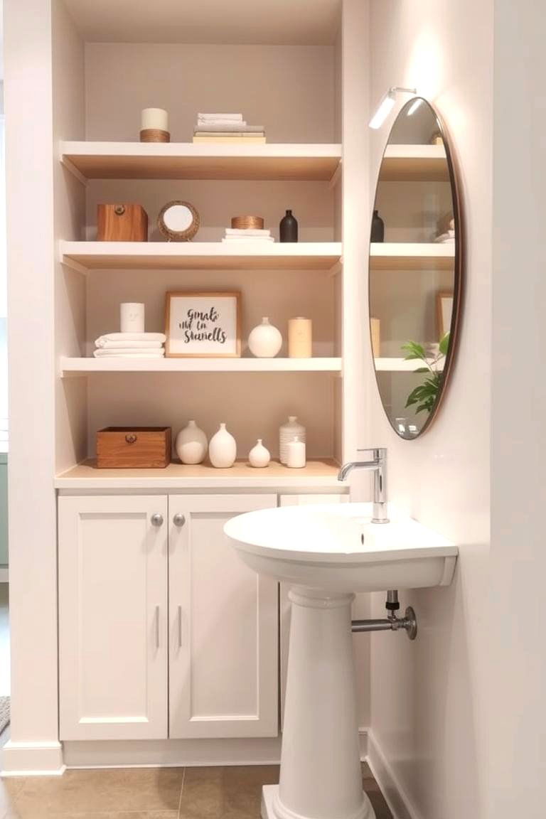 Open Shelving Display - 24 Pedestal Sink Storage Ideas