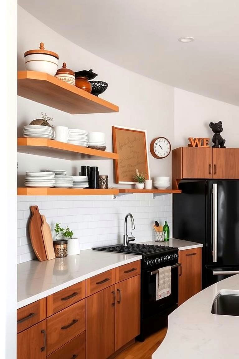Open Shelving Displays - 24 Small Kitchen with Black Appliances Ideas