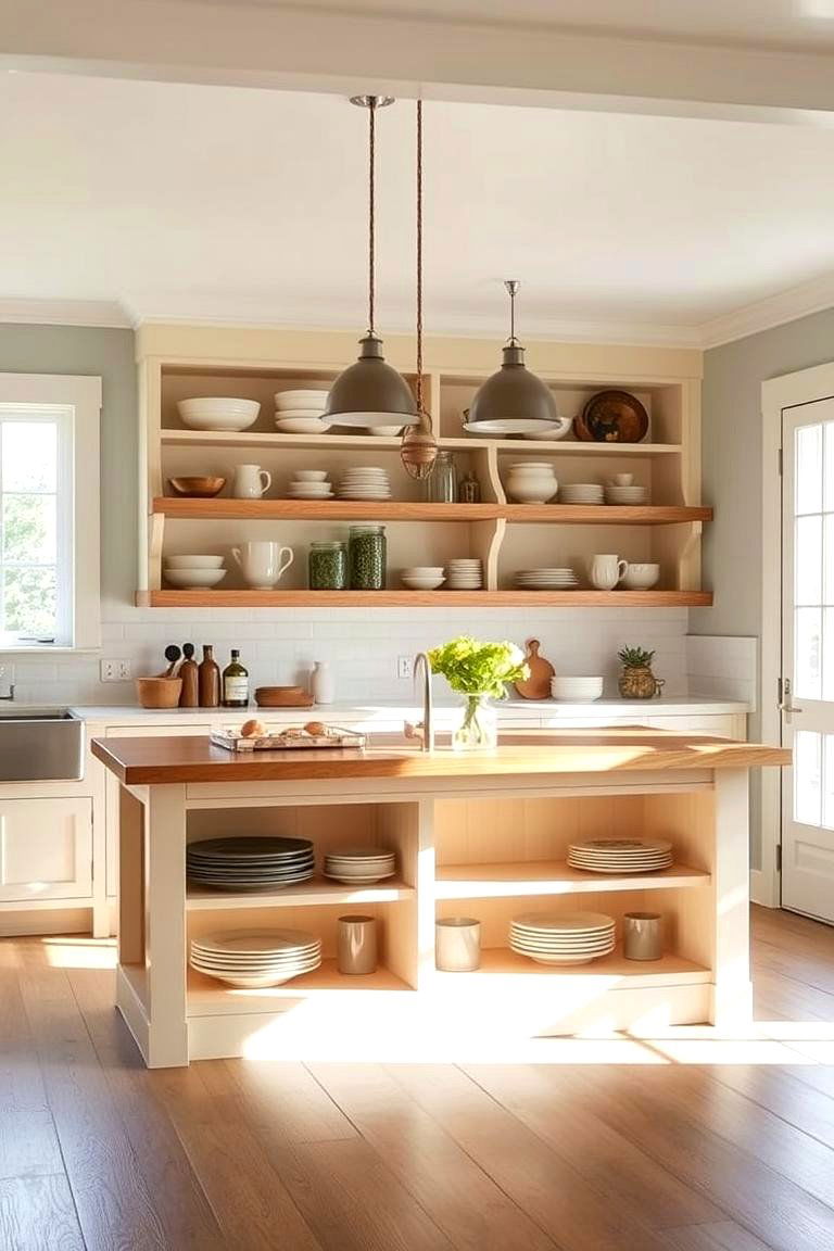 Open Shelving Island - 24 Farmhouse Kitchen Island Ideas
