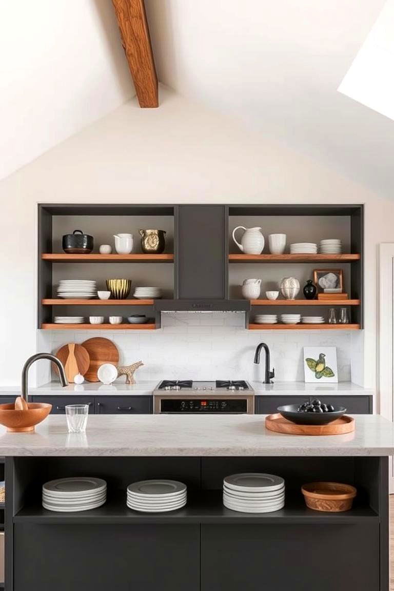 Open Shelving and Display Features - 24 Sloped Ceiling Kitchen Ideas