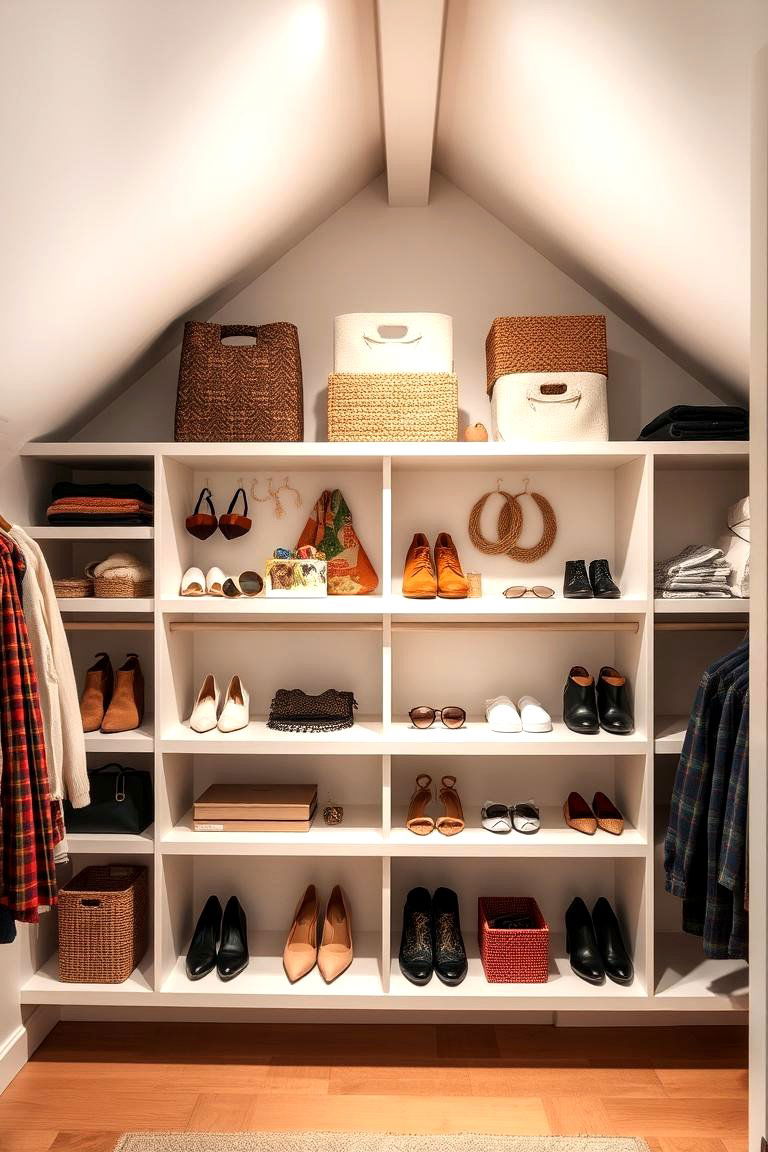 Open Shelving for Accessories - 24 Sloped Ceiling Closet Ideas