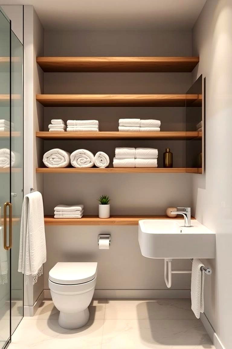 Open Shelving for Convenience and Style - 24 Aesthetic Bathroom Ideas