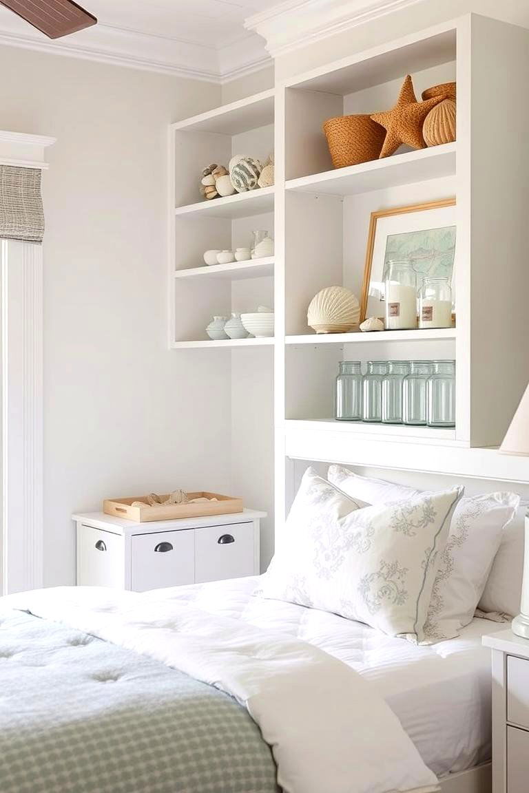 Open Shelving for Display - 24 Coastal Bedroom Ideas