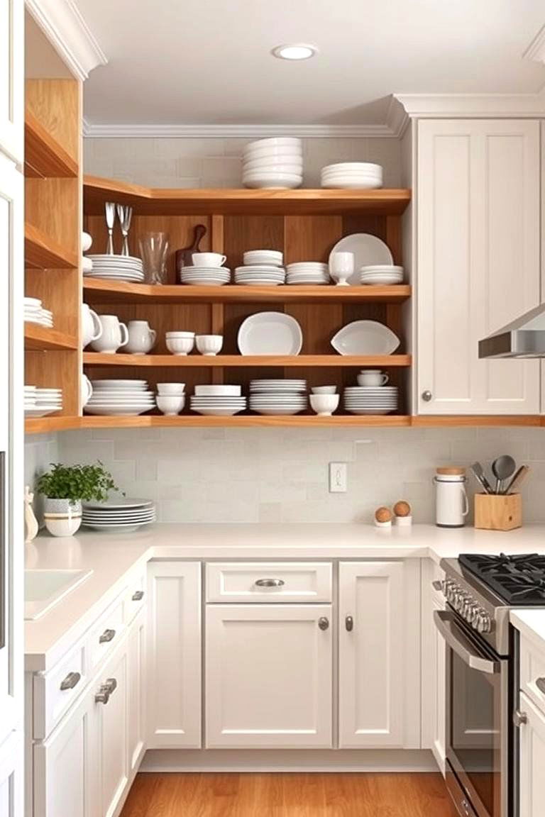 Open Shelving for Display and Accessibility - 24 l shaped kitchen ideas