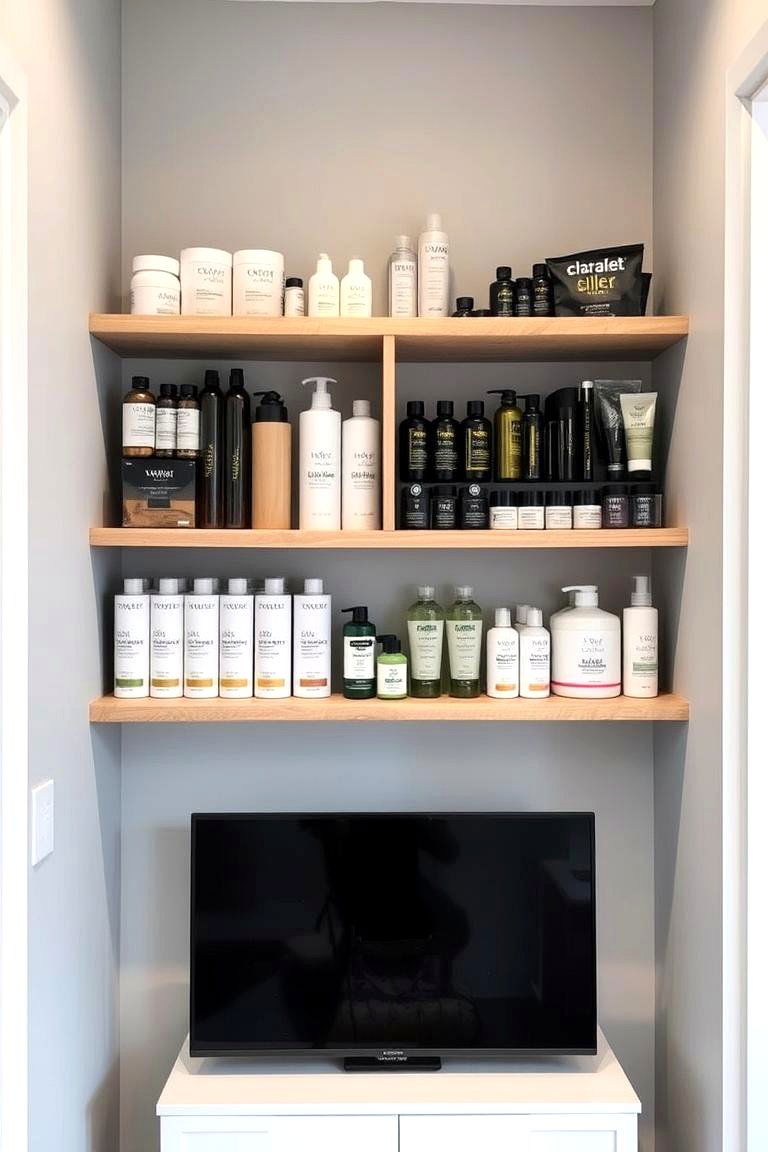 Open Shelving for Display and Storage - 24 Small Salon Interior Design Ideas