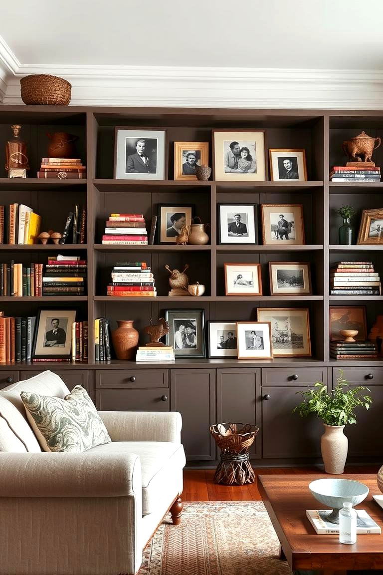 Open Shelving for Displaying Finds - 24 Farmhouse Living Room Ideas