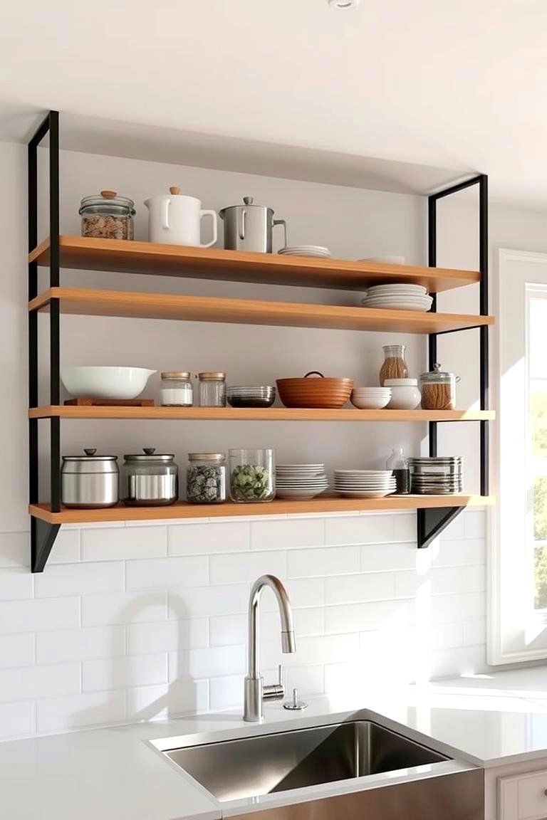 Open Shelving for Easy Access - 24 Kitchenette Ideas