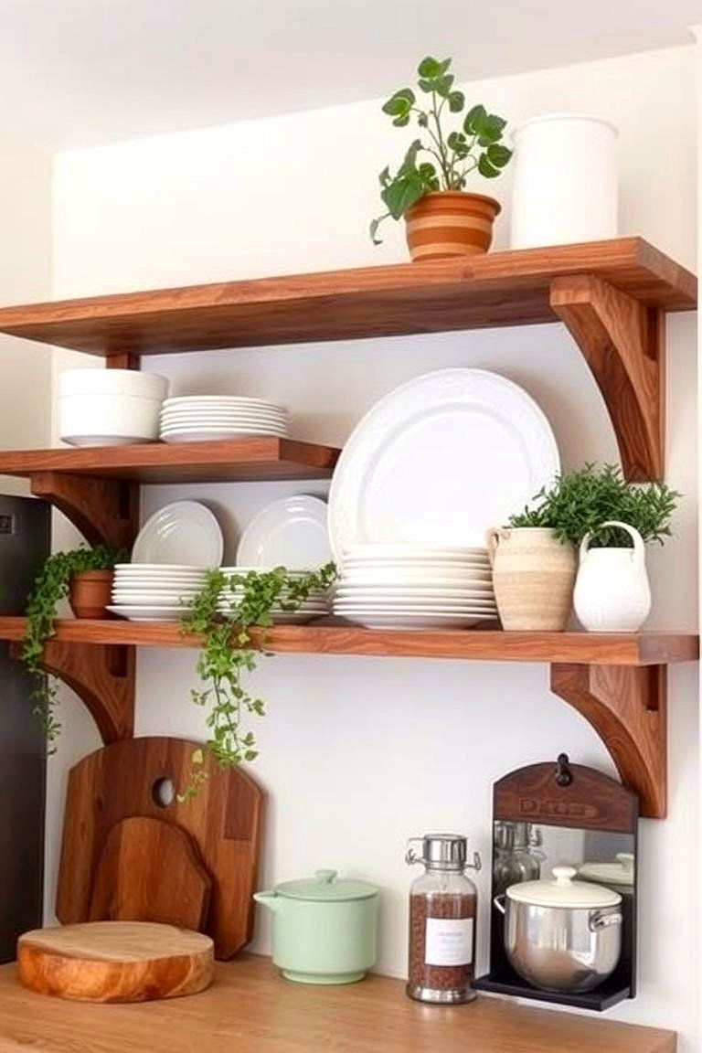 Open Shelving for Easy Access and Display - 24 Farmhouse Kitchen Ideas