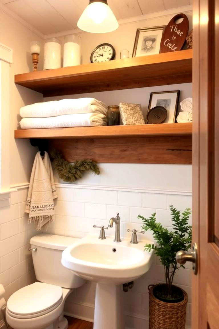 Open Shelving for Easy Access and Display - 24 Farmhouse Bathroom Ideas