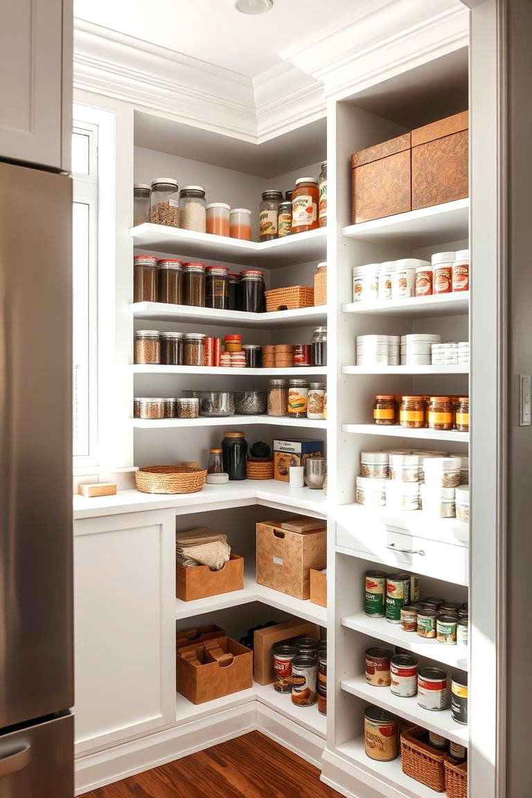 Open Shelving for Easy Visibility - 24 Corner Pantry Ideas