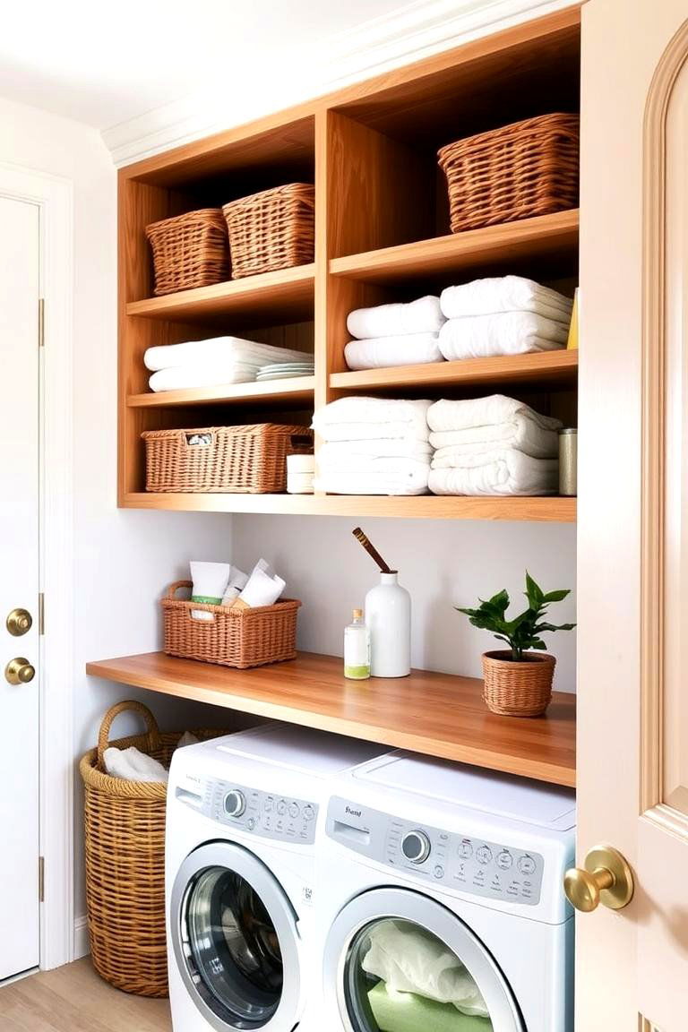 Open Shelving for Laundry Essentials and Decor - 24 Mudroom Laundry Room Ideas