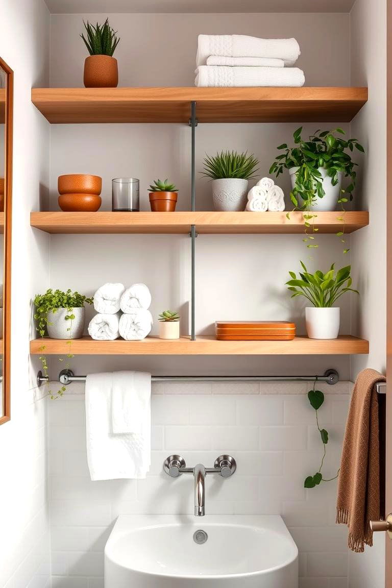 Open Shelving for Storage and Display - 24 Modern Bathroom Decor Ideas