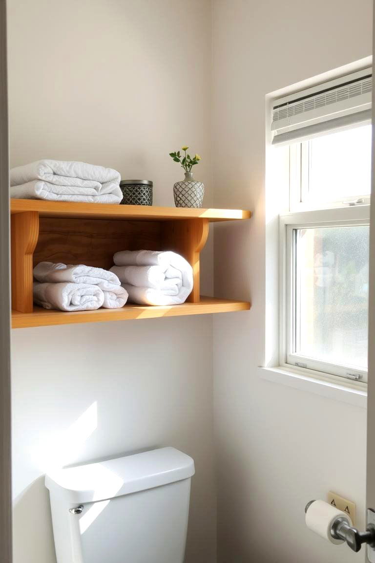 Open Shelving for Visual Space - 24 Windowless Bathroom Ideas
