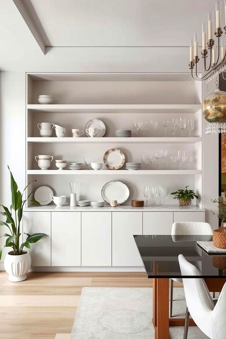Open Shelving with Fine China Display - 24 Luxury Dining Room Ideas