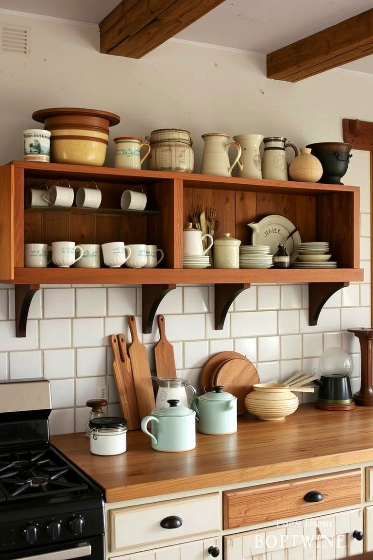 Open Shelving with Kitchenware - 24 Kitchen Wall Decor Ideas