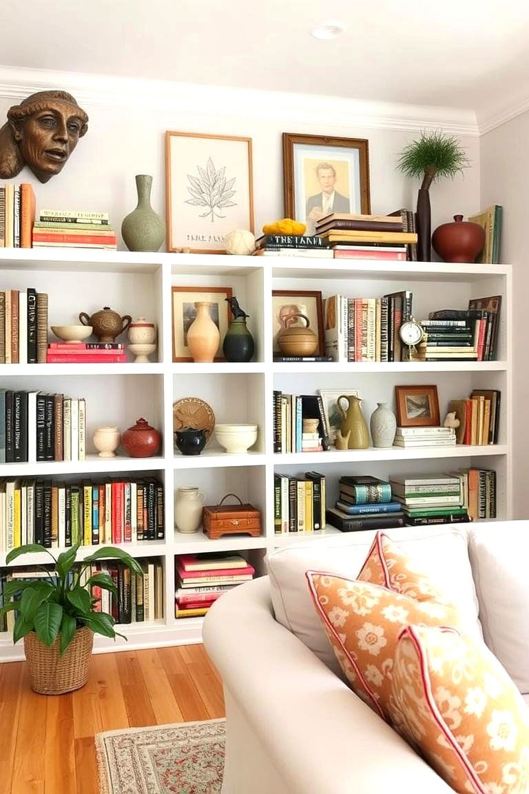 Open Shelving with Personal Collections - 24 Eclectic Living Room Ideas